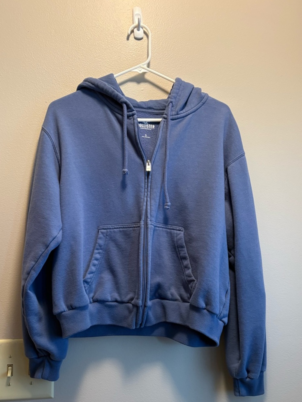 Hollister Blue Cropped Zip-Up Hoodie | Lightweight | Size Small